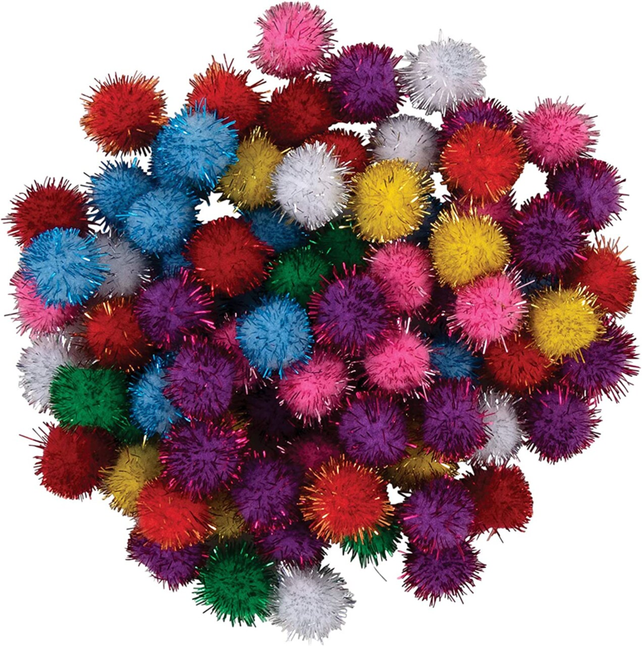 Glitter Pom Poms Assorted Colors – Craft Pom Poms for Kids Crafts & Classroom Projects (1/2" 80 Pack or 1" 40 Pack)